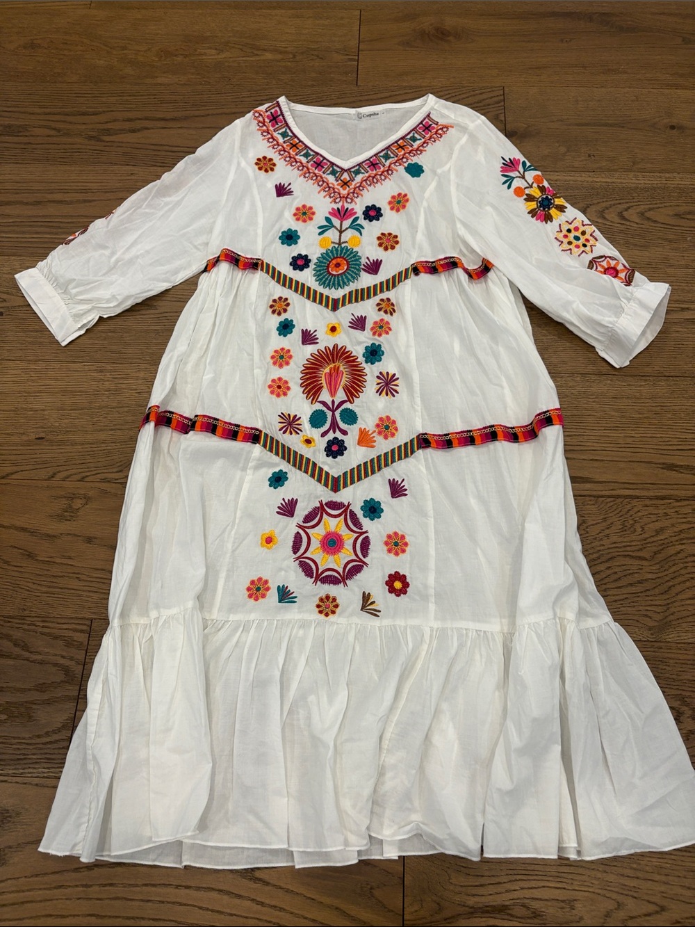 Cupshe White Midi Dress with Multicolor Floral Embroidery NWOT